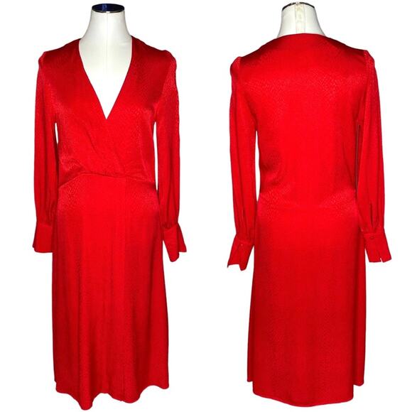 H&M Red Jacquard-weave Faux Wrap Midi Dress - Picture 2 of 13